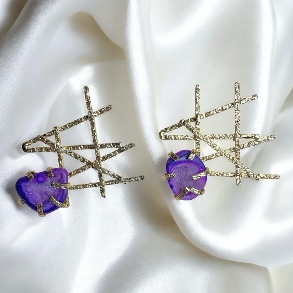Boho Abstract Stone Statement Earrings - Picture 13 of 15